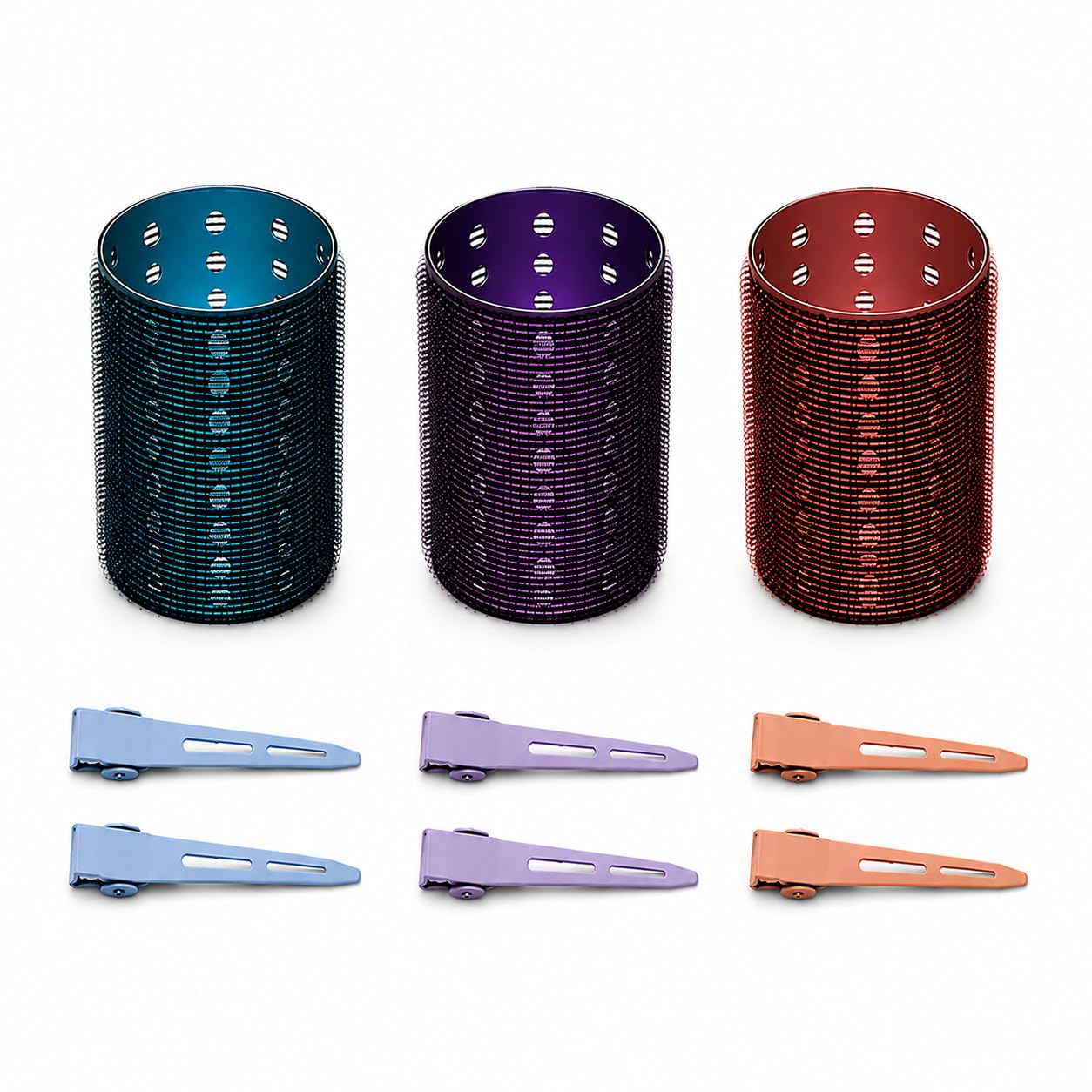 Aluminum Metal Hair Rollers for Women, Thermal Velcro Rollers for Hair, 3 Pack Self Grip Design with 6 Clips for Blowout Volume, Curtain Bangs, Root Lift, Waves & Long Hair, 2"
