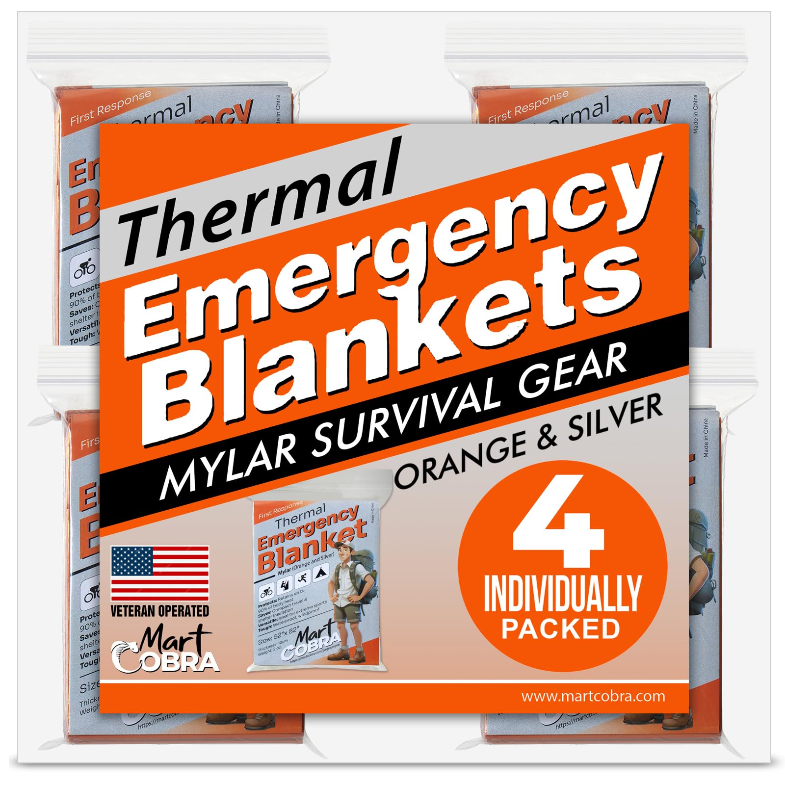 Emergency Blanket Mylar Thermal Space Survival Gear & Supplies 4-Pack Foil — Amazon image 8