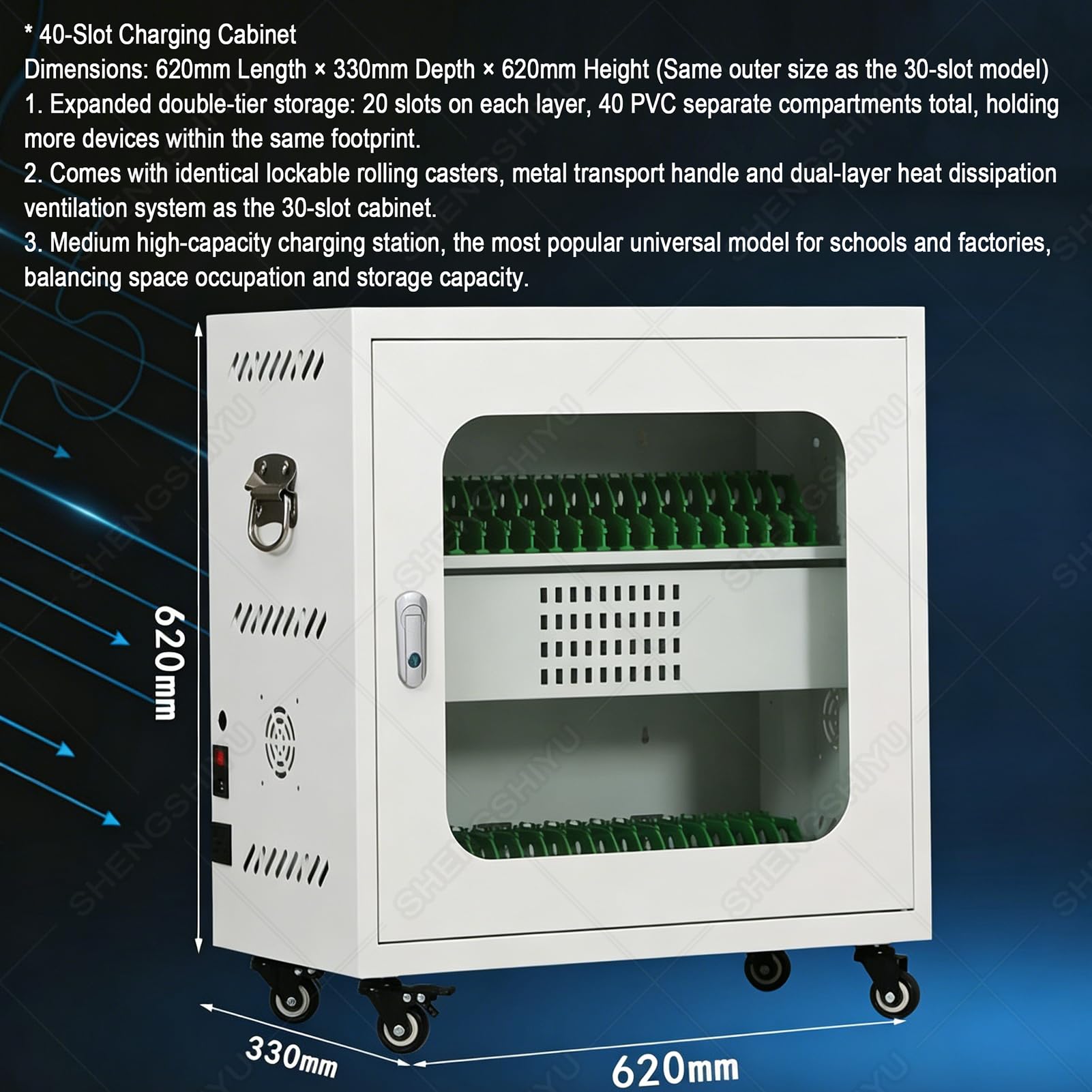 Armoire de chargement pour téléphone avec séparateurs en PVC, station de charge USB à 50 compartiments pour la gestion centralisée des appareils dans les bureaux, les écoles et les espaces publics