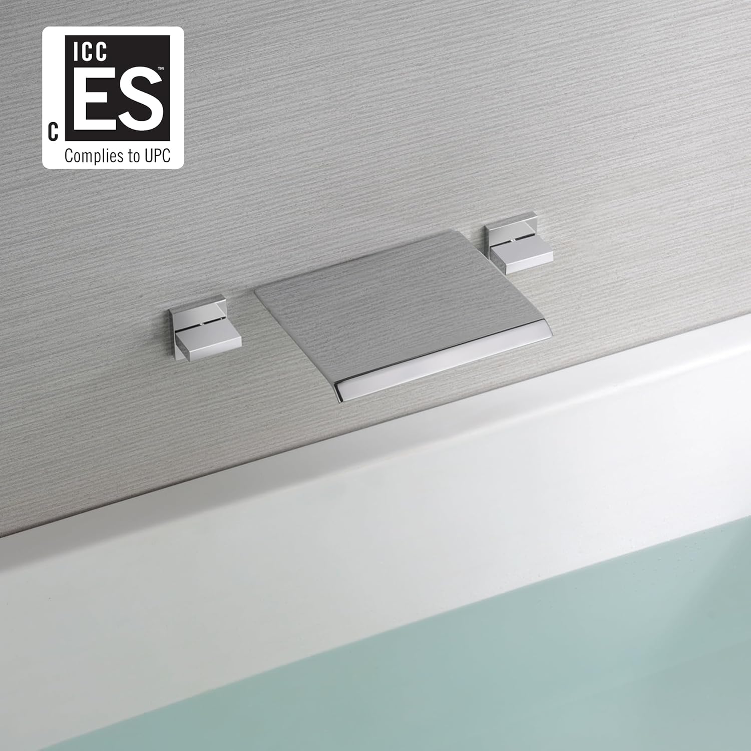 SUMERAIN Wall Mount Bathtub Faucet Waterfall Tub Filler Faucet Two Handles High Flow Rate, Rough in Valve Included Chrome Finish