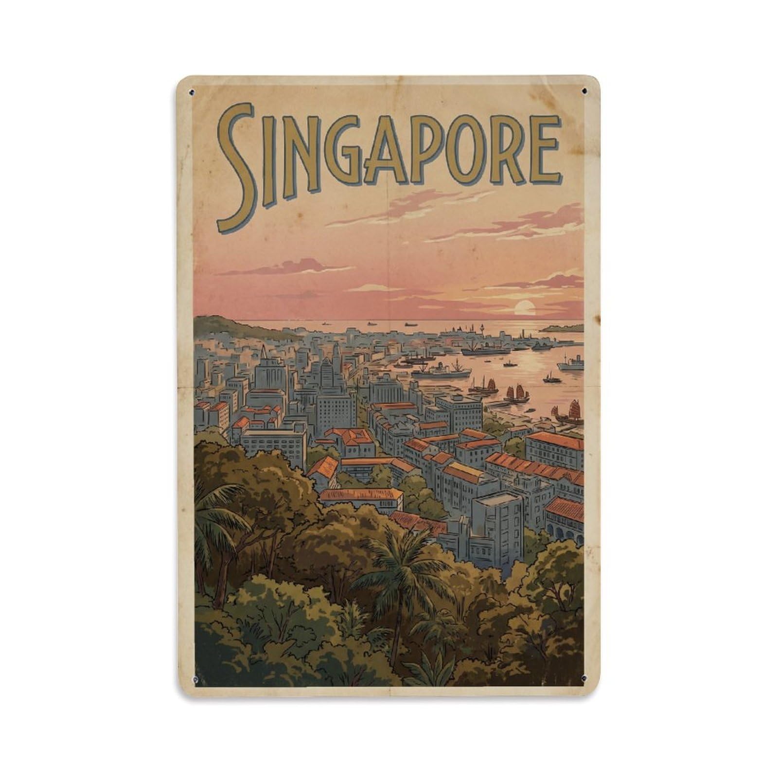 Gead 8X12inch Style Vintage Travel Singapore Cityscape Metal Tin Sign