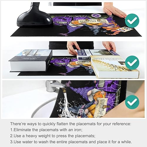 Miniatura 5 de visesunny Juego de 6 manteles individuales para decoración de escritorio, diseño de camión de Halloween, lindo gnomo, calabaza, juego de 6 manteles