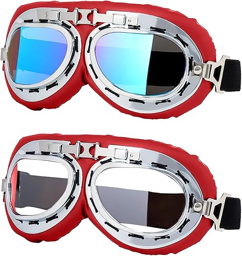 Miniatura 8 de LJDJ Gafas de motocicleta, paquete de 2 gafas de equitación estilo piloto vintage para hombres, mujeres, jóvenes y adultos