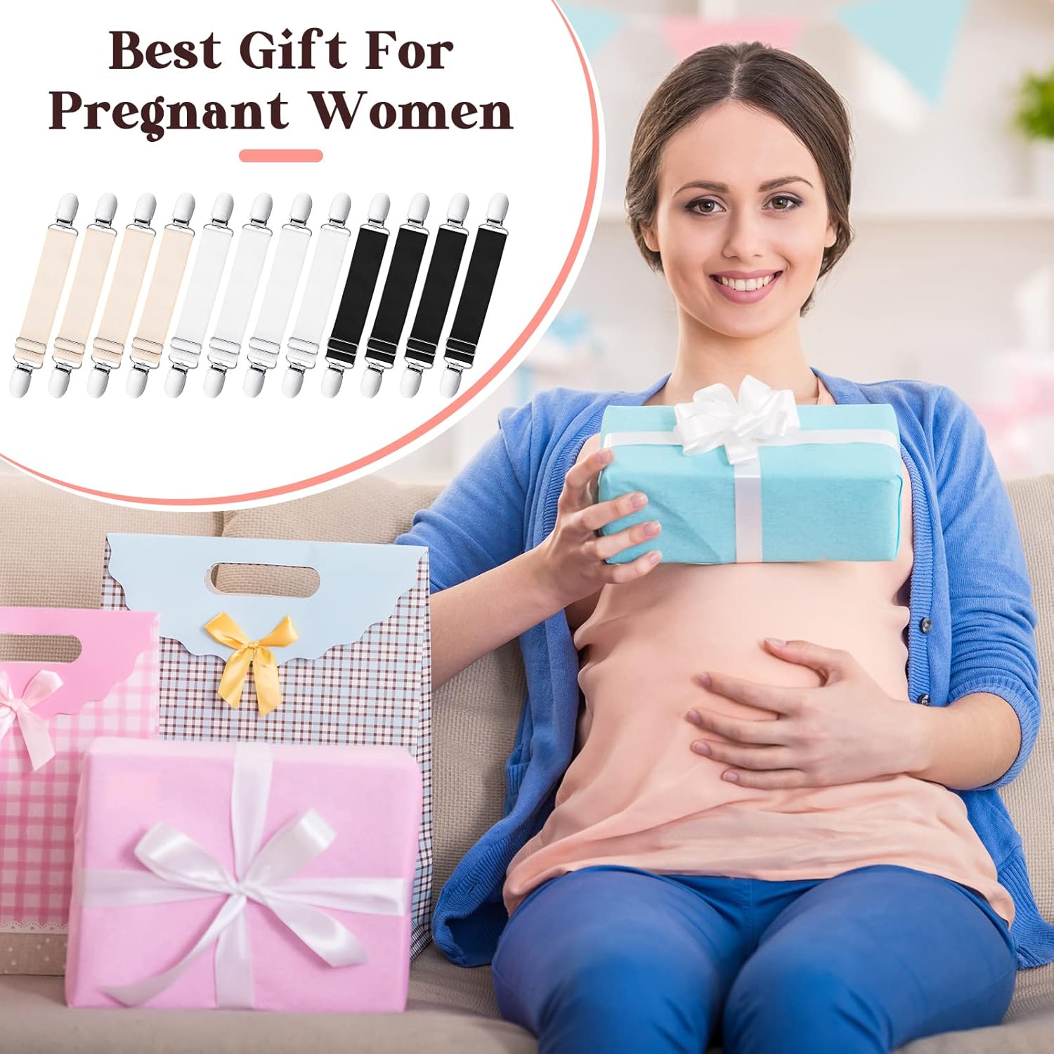 12 Pcs Adjustable Maternity Pants Extender, Maternity Suspenders Belly Band for Pregnant Women, Elastic Waistband Belt Extender, Boot Stirrups Clips, Pregnancy Clothes Accessory for Comfort Support - Image 6