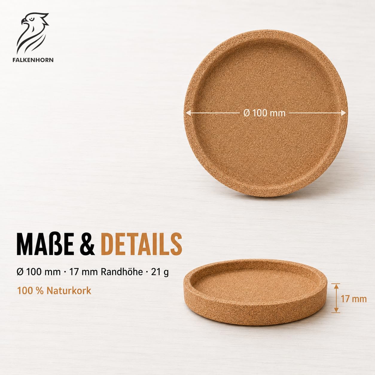 Kork Untersetzer 24er Set Ø 10 cm mit Rand – Glasuntersetzer, Tassenuntersetzer & Getränkeuntersetzer aus Naturkork – saugfähig, hitzebeständig – Made in Portugal