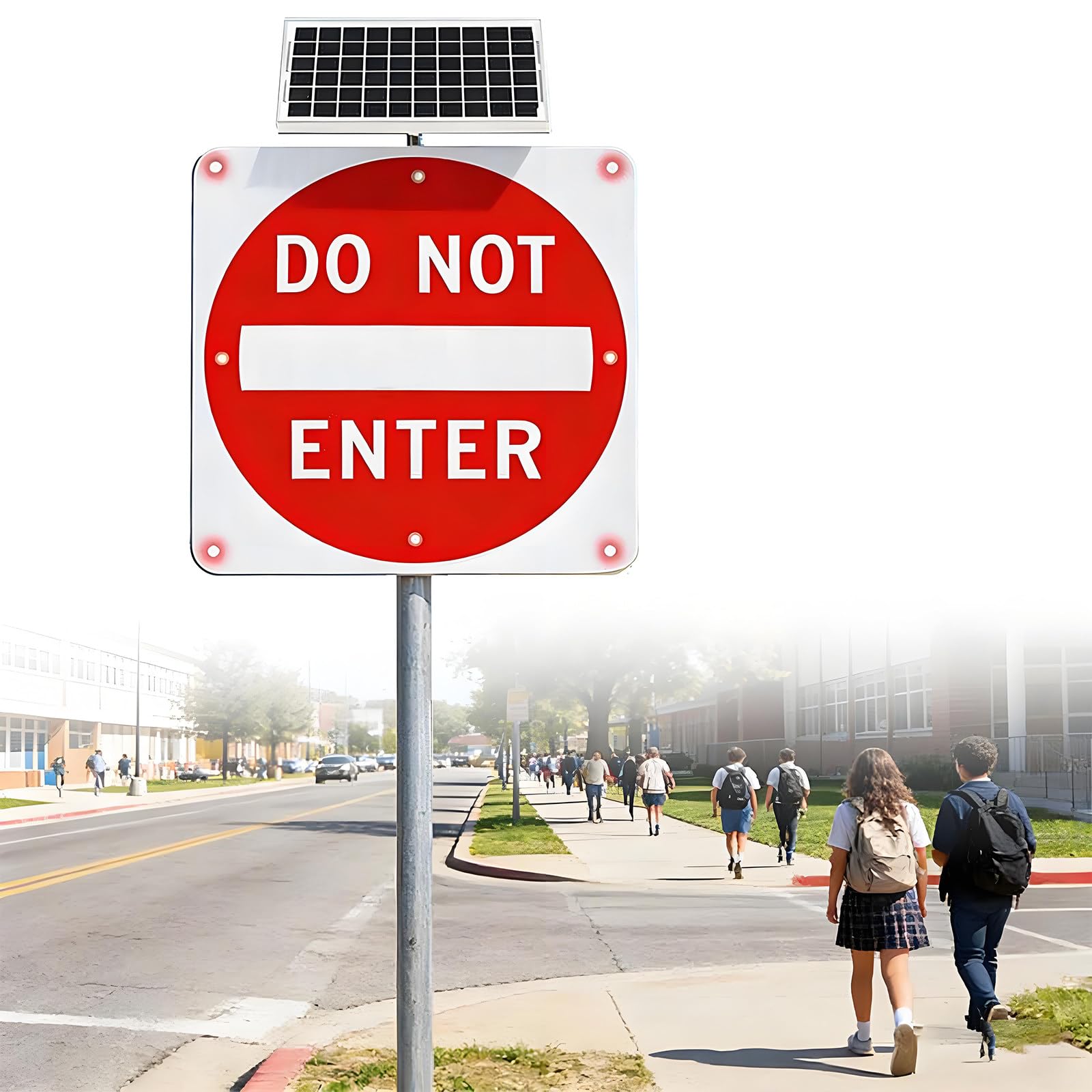 Solar Powered Warning Signs. It maintains steady performance on rainy days and in weak light environments. It keeps clear visual reminder in daytime, nighttime and tough weather surroundings 80*80cm