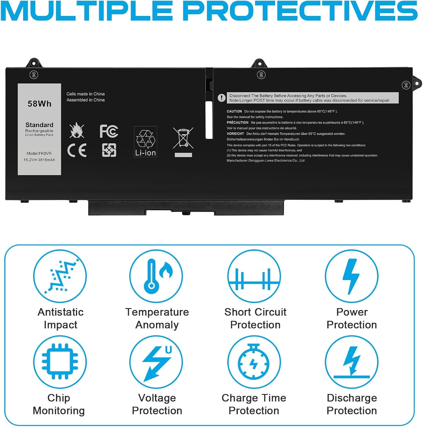 FK0VR Laptop Battery Replacement for Dell Latitude 5330 7330 7430 7530 Latitude 5330 2-in-1/7330 2-in-1/7430 2-in-1 P133G P134G P135G P136G P110F P138G P139G FKOVR 8H6WD 51R71 293F1 01VX5 404T8
