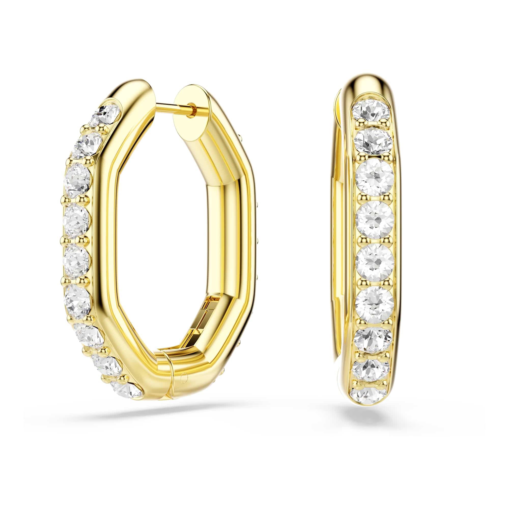 SWAROVSKI Women's   Gold Octagon Shape Dextera Hoop Earrings in Size 2.4, BrandAlley