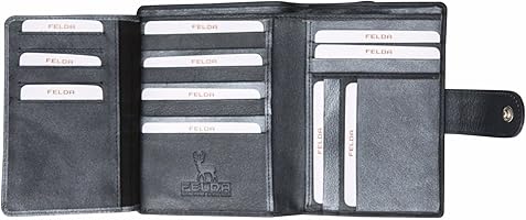 Felda - Cartera Para Mujer - Con Bloqueo De Transmisiones RFID, Ranuras Para Tarjetas Y Portamonedas - Cuero Auténtico - Gris Oscuro/Multicolor