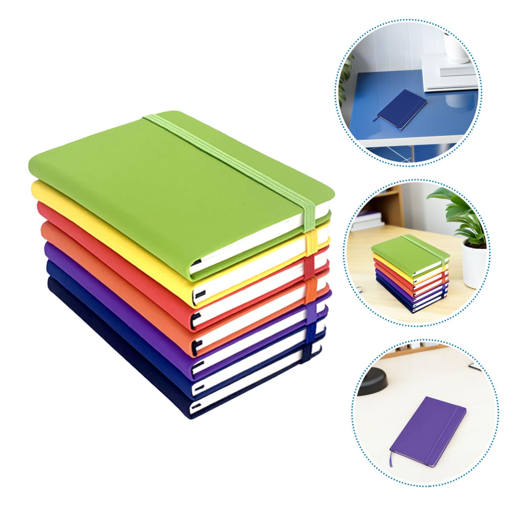 Set 7 Quaderni A6 con Copertina Pu e Pagine Rigate, Taccuini Portatili con Cinturino Elastico per Studenti e Viaggi, Carta che Previene Sbavature