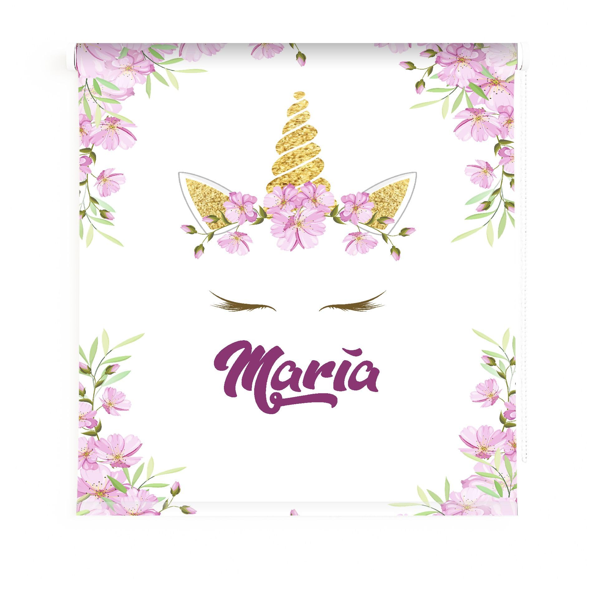Estor Enrollable Infantil Personalizable con Diseño de Unicornio y Flores – Tejido Translúcido, Decoración Exclusiva para Habitación de Niñas (150x170)