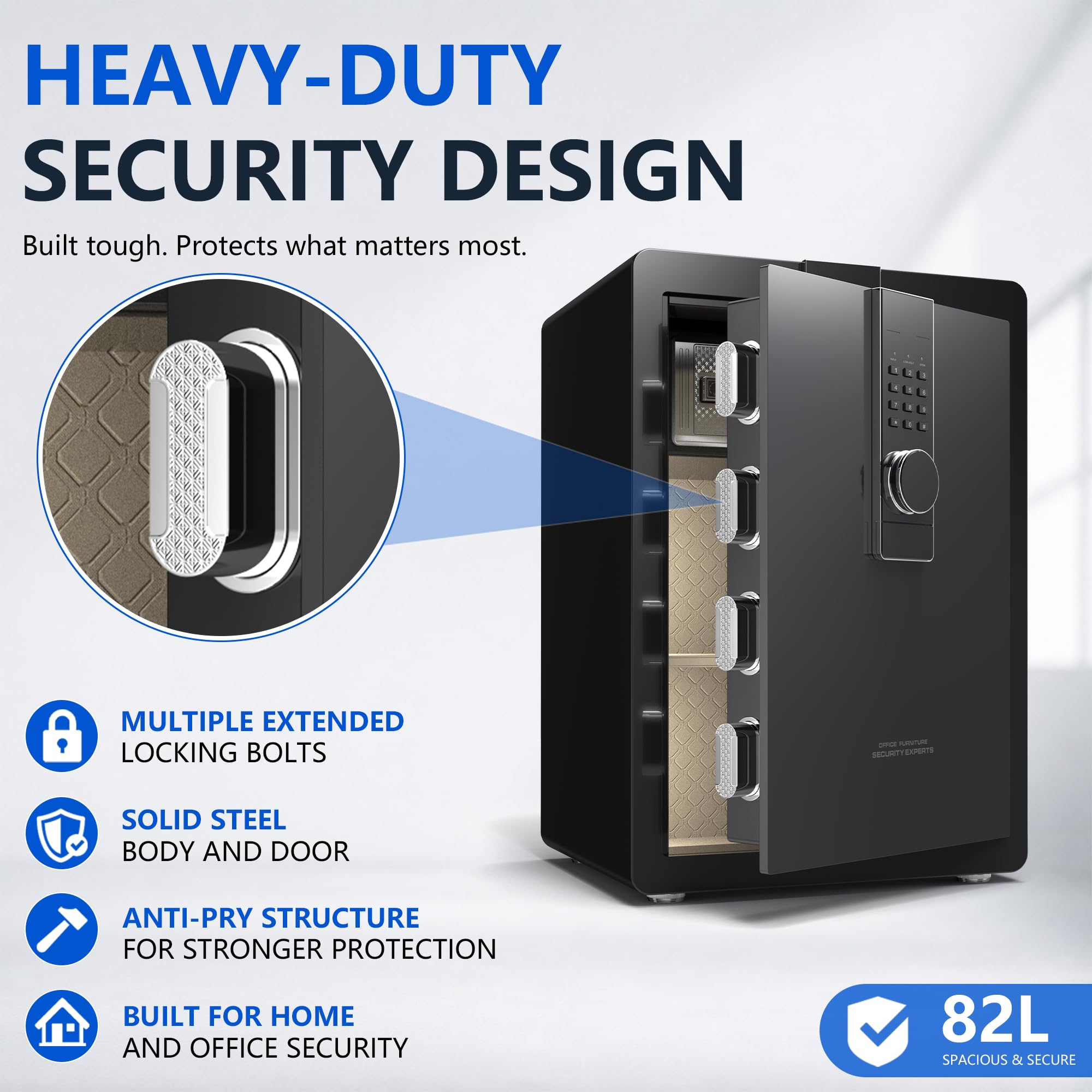 Caja fuerte grande y pesada de 29 kg, gabinete de seguridad de acero de aleación de 82 litros con teclado digital y cerradura de llave, montaje en pared, almacenamiento para el hogar, oficina, hotel