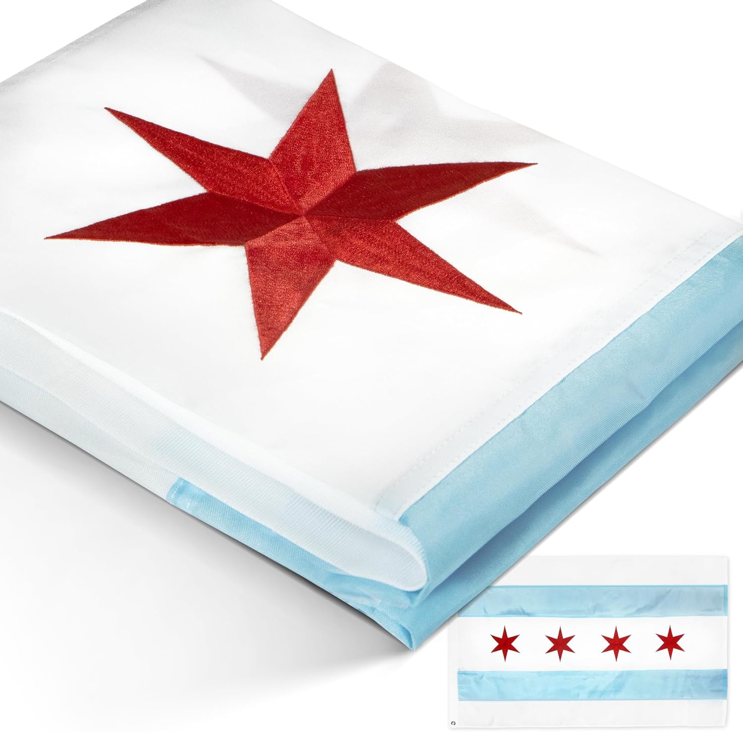 Anley EverStrong Series City of Chicago Flag 3x5 Foot Heavy Duty - Embroidered and Sewn Stripes - 4 Rows of Lock Stitching - Chicago IL Banner Flags with Brass Grommets 3 X 5 Ft