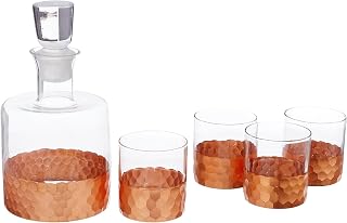 Fitz and Floyd Daphne Decorative Whiskey Decanter Set with Top Glass for Wine, Bourbon, Brandy, Liquor, 5 Piece, Copper