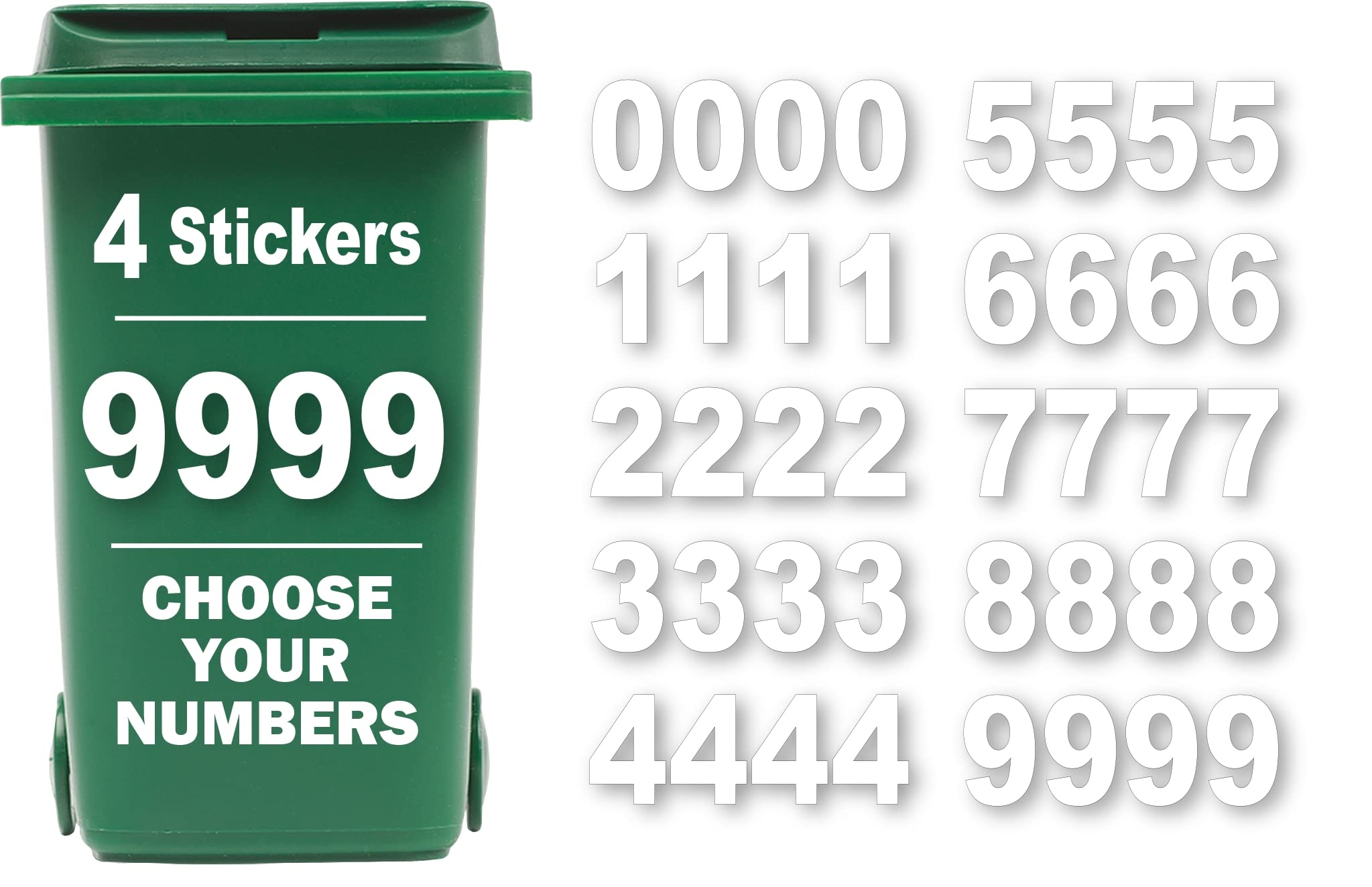 4 x Bin Numbers for Wheelie Bins, 0-9, Dustbin Stickers, Easy Application 17.5cm Stick On Number Stickers - Weatherproof Self Adhesive Vinyl (Number 9)