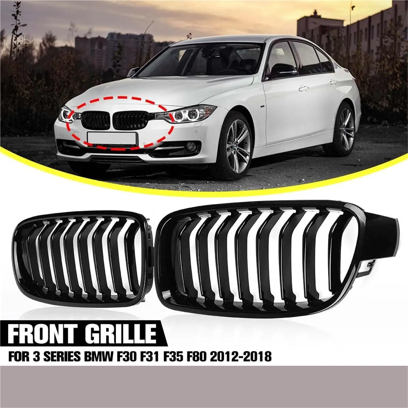 Przedni zderzak samochodowy, kratka wyścigowa, pasuje do BMW serii 3 F30 F31 F35 F80 2012 2013 2014 2015-2018 1 para kratek nerkowych osłona chłodnicy