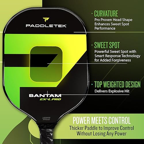 Miniatura 2 de Paddletek Bantam EX-L Pro - Paleta de pickleball profesional con núcleo de panal, superficie de policarbonato texturizado de terciopelo, núcleo