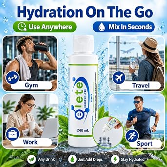 Elete Electrolyte Add-In 240ml Refill Bottle, Hydration Concentrate, 4 Key Ionically Charged Electrolytes and 70+ Trace Minerals