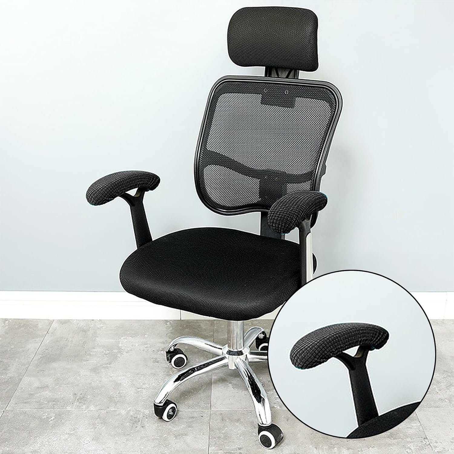 2 Pack Washable Office Chair Armrest Covers, Removable Elastic Office Chair Armrest Slipcovers, Office Seat Hand Rest Protector for Desk Chairs and Gaming Chair Arm (Black)