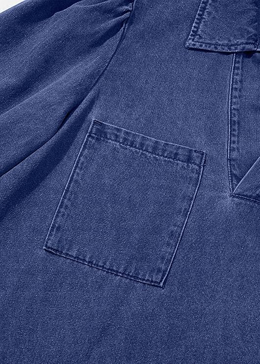 Denim Dress for Women V-Neck Puff 3/4 Sleeve Fashion Fall Casual Babydoll Jean Dress with Pockets3