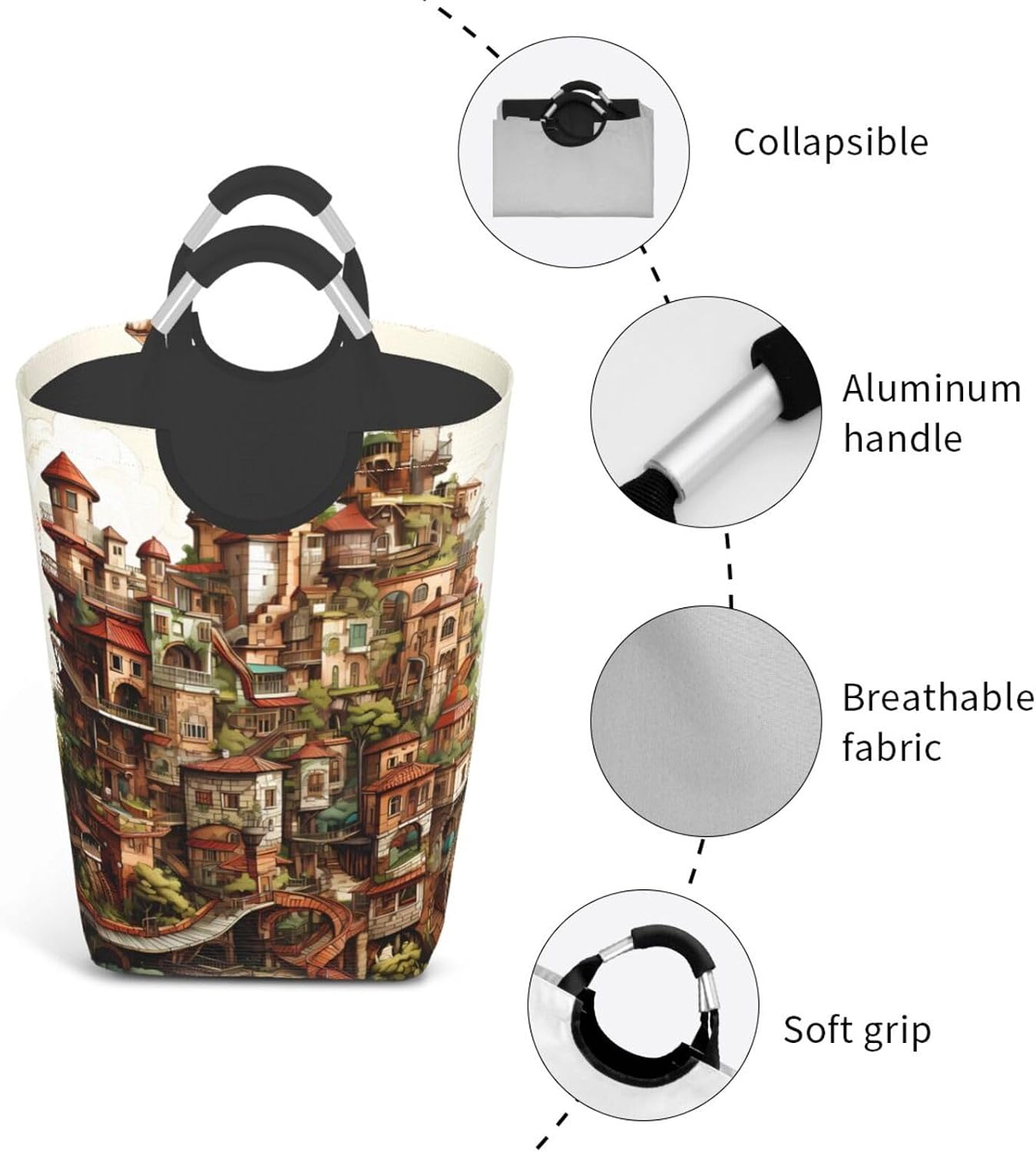 Dream Castle Foldable Square Storage Bag, 50L Dirty Clothes Laundry Basket, Suitable for Laundry Room, Dormitory, Bedroom