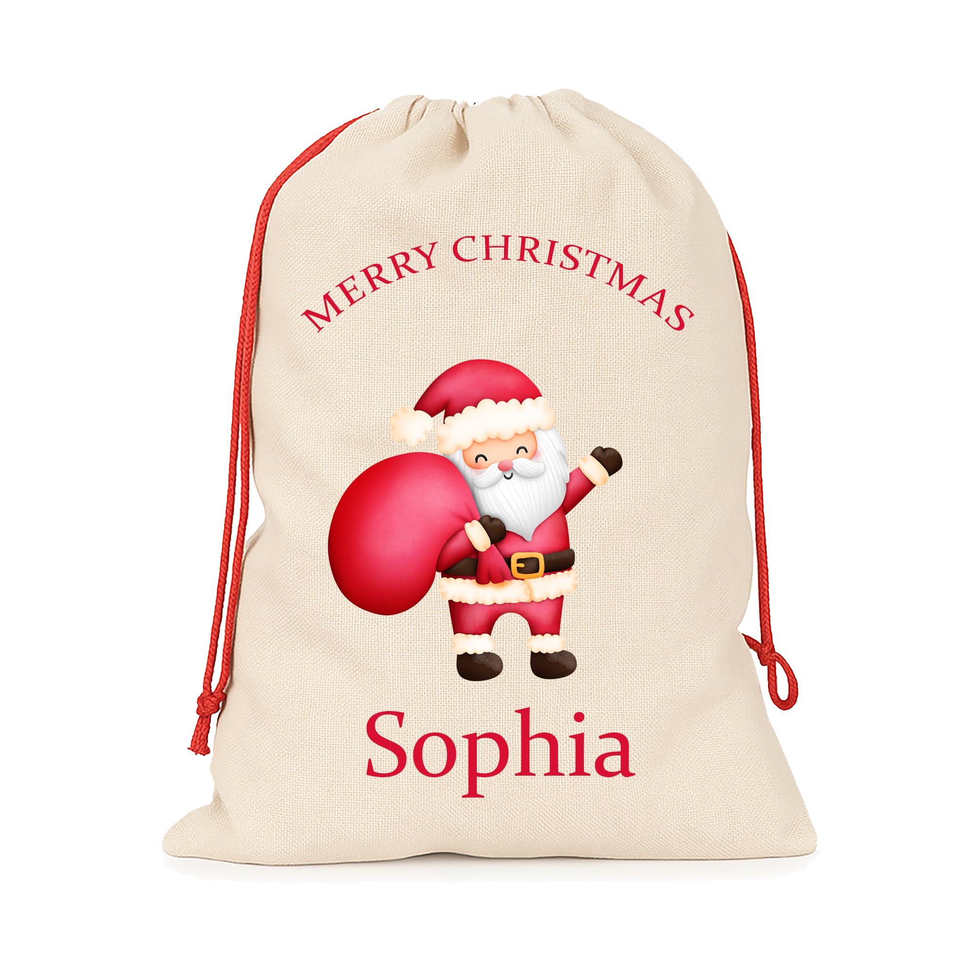 Chicken Craft Personalised Small Santa Sack with Custom Name - Christmas Sack for Presents - Kids Xmas Gift Bag - Christmas Eve Bag - 30x40cm Linen Style - Father Christmas (Santa) Design