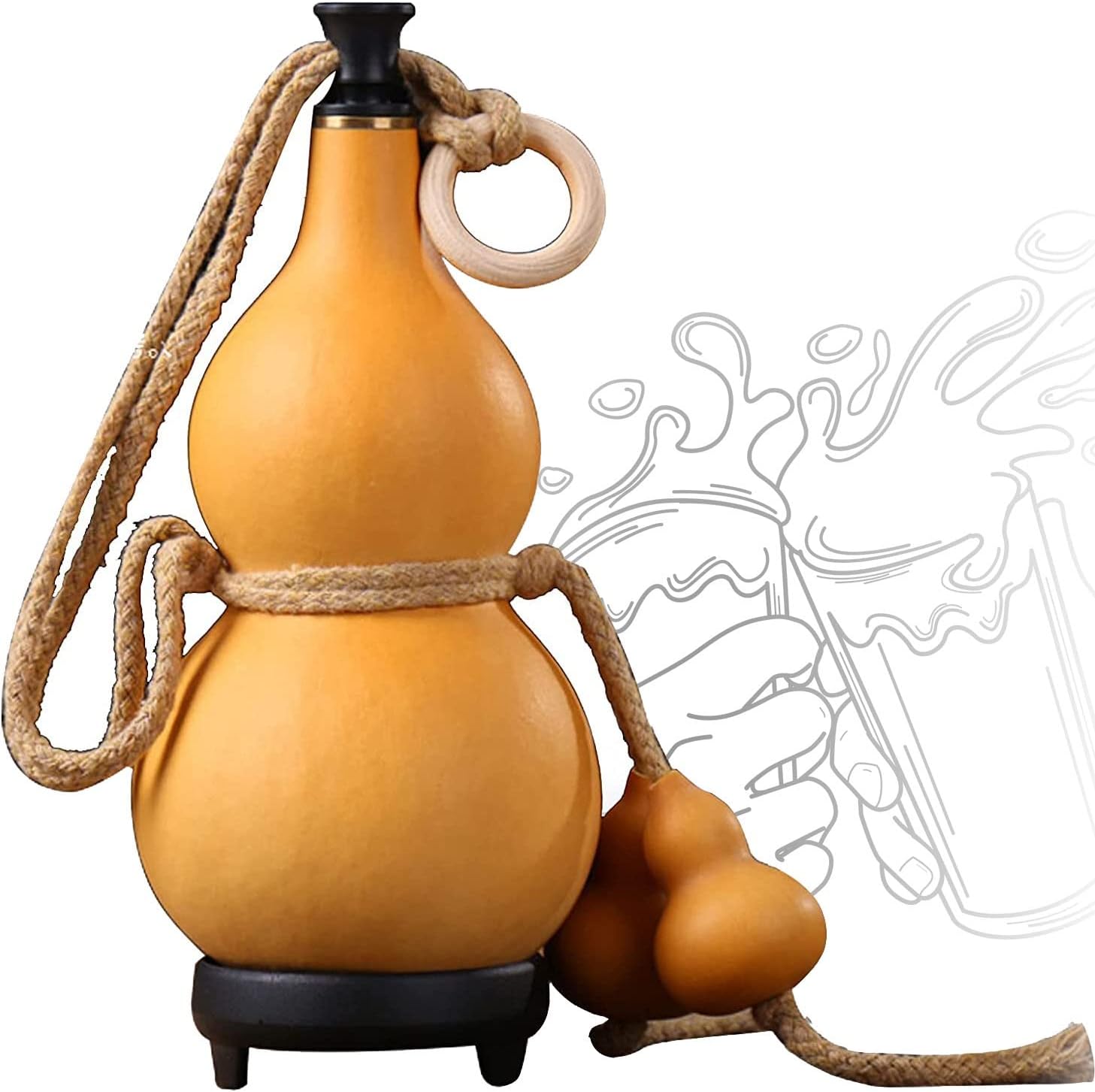 ZRHXG Natural Gourd Jug, Gourd Hip Bottle, Outdoor Portable Water and Wine, Medicine Gourd, Easy to Clean with Rubber Plug, Home Decoration (Size : 500ml)