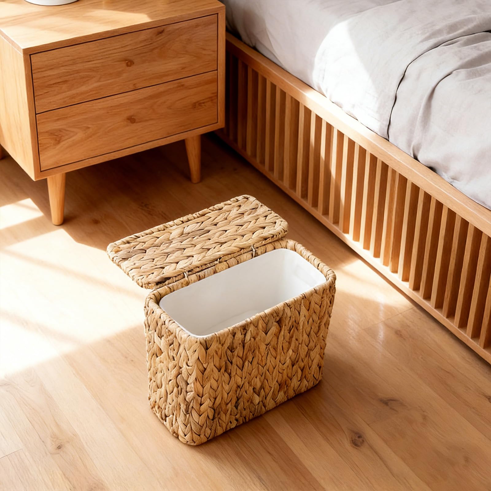 Stilvoller Rattan Mülleimer, innerer Eimerdeckel zur Geruchskontrolle, natürliches, Zuhause, Nassräume, Rattan Mülleimer