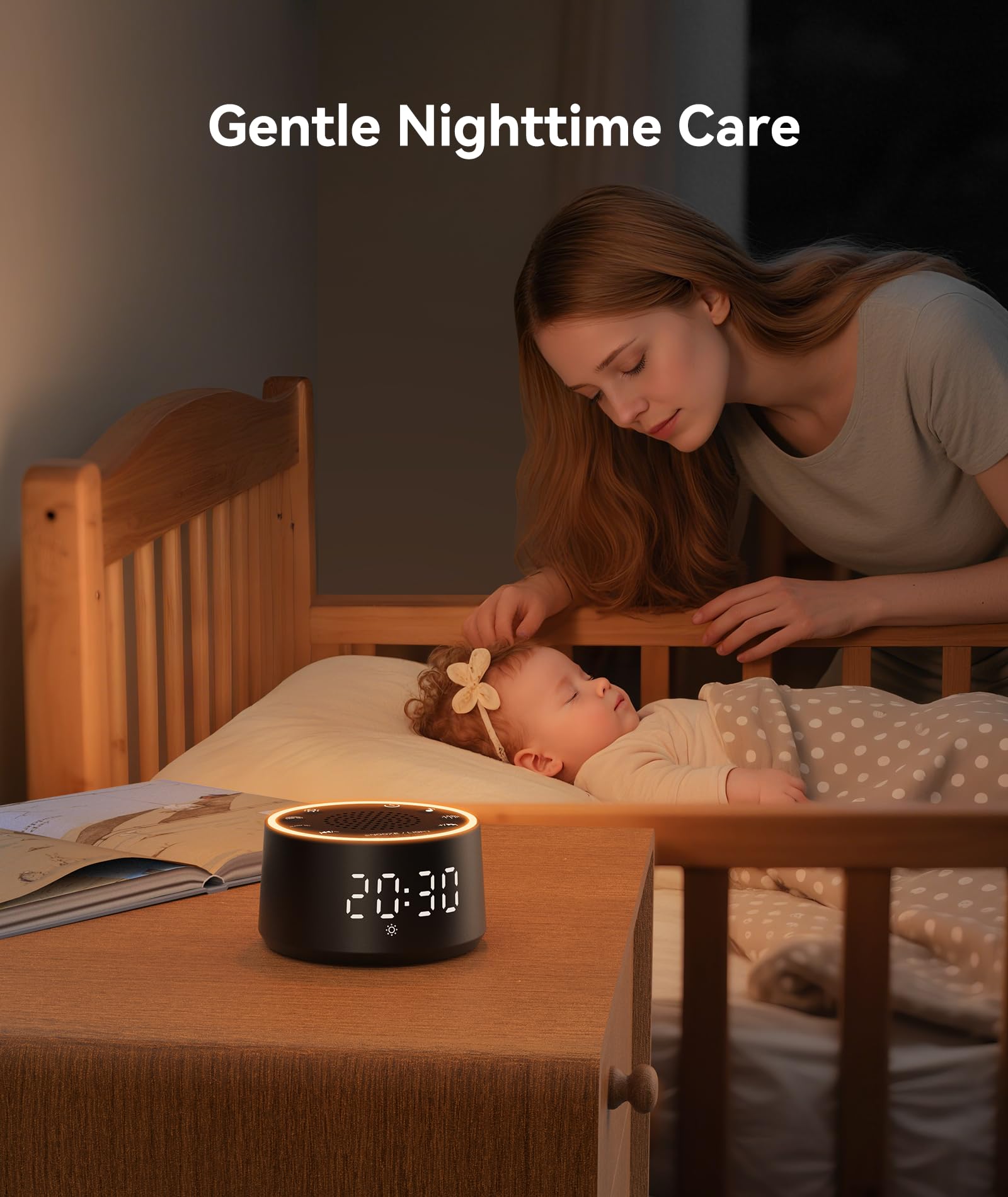 Dreamegg White Noise Machine – Soundmaschine Baby, 25 beruhigende Geräusche, 10 Farben, Nachtlicht, dimmbares Display, Schlaf-Timer, Memory-Funktion für Erwachsene und Babys, ideales