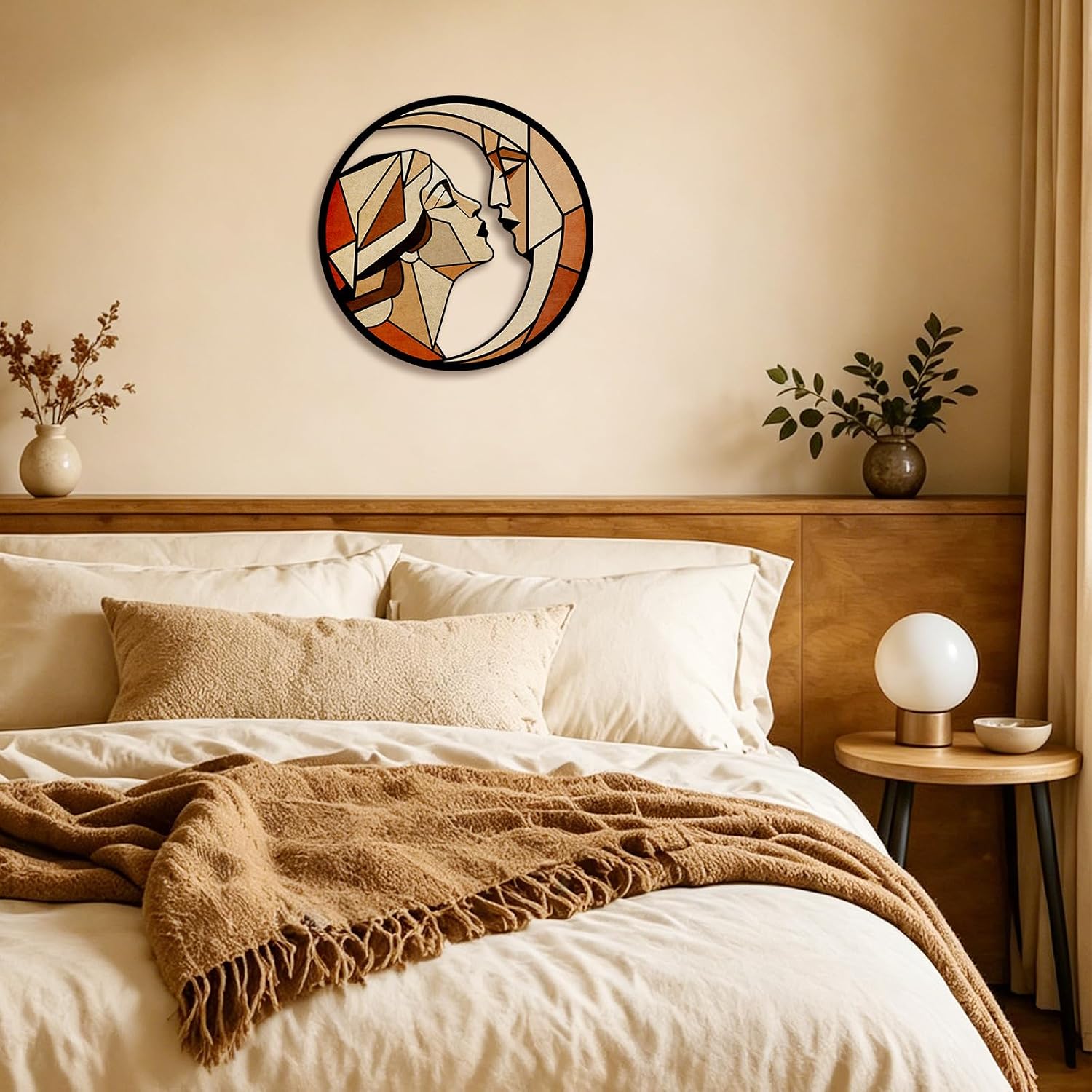 Pinetree Art Romantic Moon and Girl Metal Wall Art Vintage Modern Geometric Abstract Wall Decor, Woman Kissing Moon Wall Sculptures for Living Room Bedroom Bathroom - Unique Gift for Women (Colorful 7) image 4