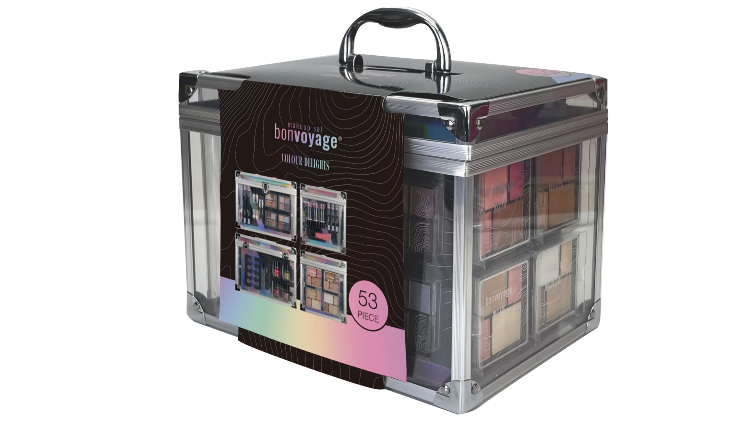 bonvoyage, Coffret Maquillage Femme avec Rouge à Lèvres, Ombres à Paupières, Blush, Set de Manucure et Pédicure, Malette Transparente Portable et Légère, Colour Delights