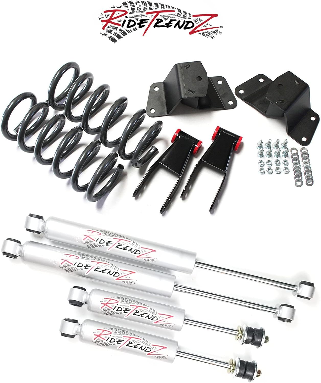 RTZ - Compatible with Ford F150 Pickup Lowering Kit 2" Front Drop Coil Springs + 4" Rear Hanger & Shackle Kit + RTZ Primo Nitrogen Gas Shocks V6 Motor 2WD
