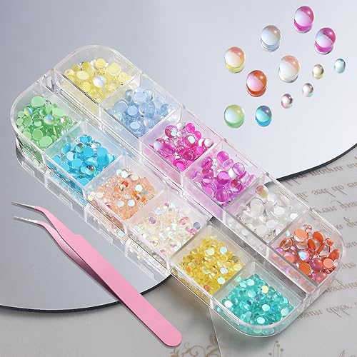 Miniatura 6 de Cuentas de uñas de burbujas Aurora 3D, cuentas de sirena de cristal mixto para uñas, juego de diamantes de imitación de arte de uñas con pinzas,