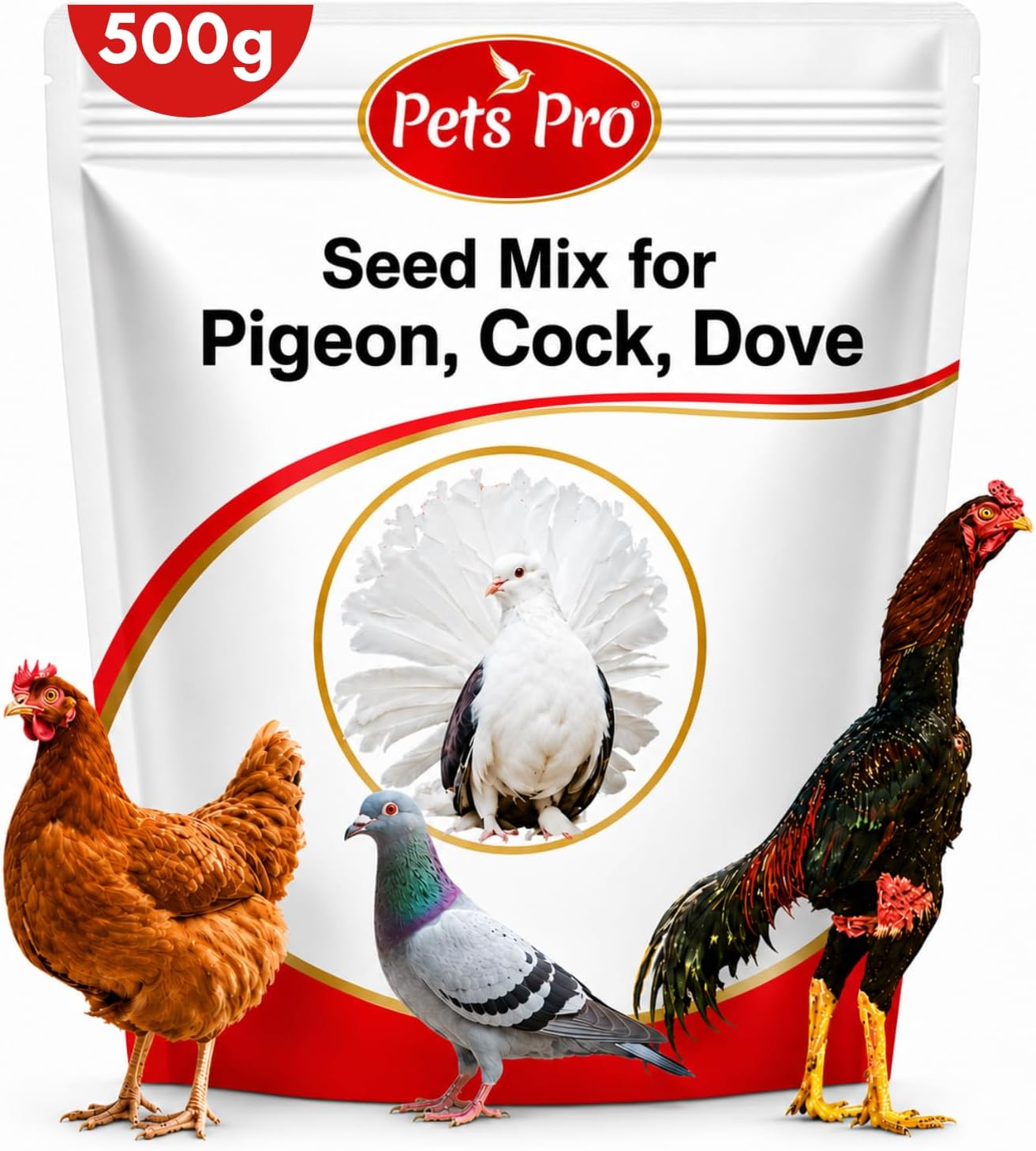 Pets Pro Seed Mix for Hen, Cock, Pigeon, Dove 500gm | Special Seed Mix with Multigrain & Seeds. Ingredients with 12+ Delicious Grains & Nuts for Hen & Doves Bird Food Seeds Mixed Blend