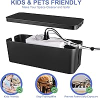 Vista 5 de Caja organizadora de cables, juego de tres, cubierta de alimentación, soporte de cables, protector contra sobretensiones para escritorio (negro)