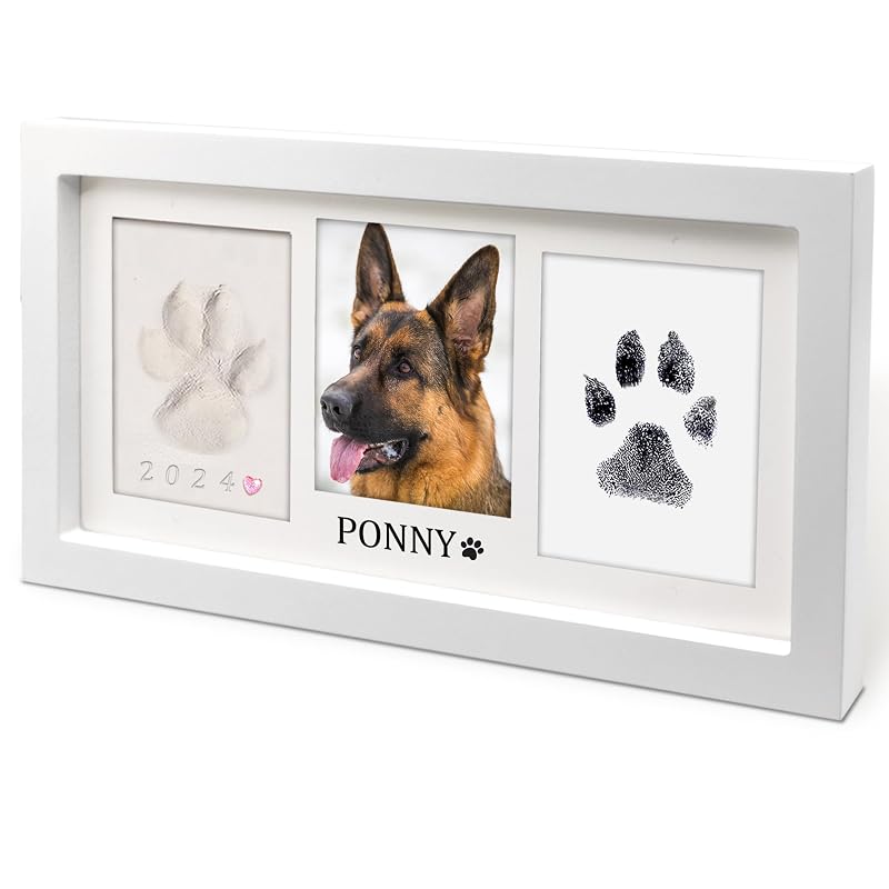 Moldura Memorial para Cães e Gatos MYPAWLETS com Kit de Pegadas em Argila e Tinta, Extra Large-white