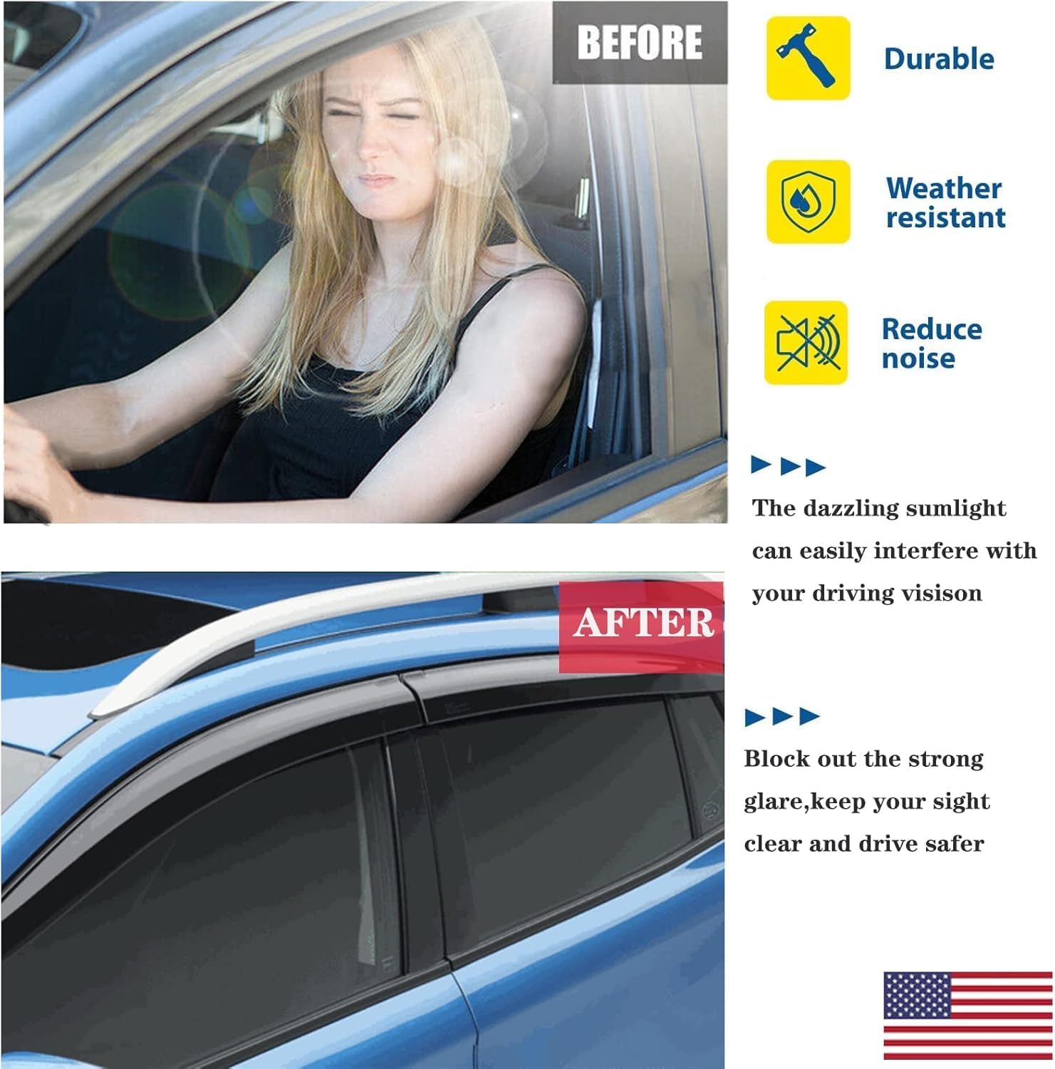 Side Window Visors Rain Guards Vent Deflectors for 2015-2025 Ford F150 Crew Cab, 2017-2025 F250 F350 SuperDuty Crew Cab, Window Vent Sun Shade Truck Accessories 4pcs 94975