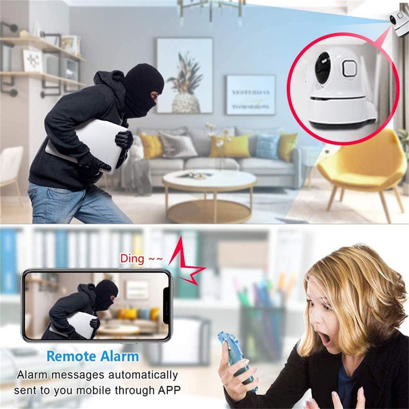 Kamera IP HD 1080P Wifi, kryty inteligentny nadzór bezpieczeństwa w domu Wykrywanie ruchu Night Vision Baby Monitor niania kamera dla zwierząt;