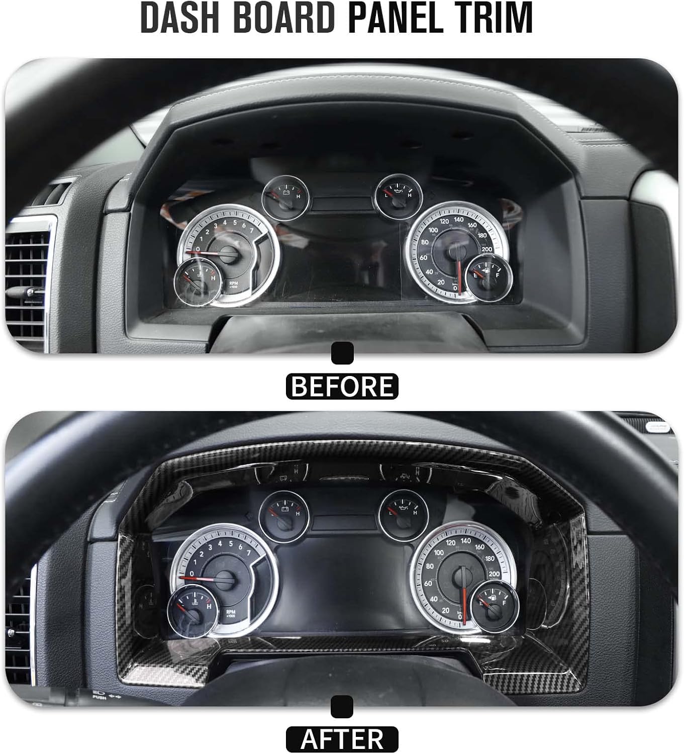 Jimen Compatible with Dodge Ram 2010-2017, Center Console Instrument Panel Overlay Dashboard Cover Trim (Carbon Fiber)
