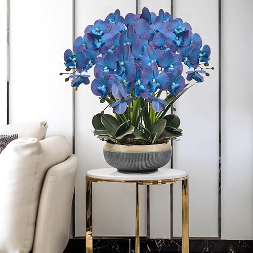 Miniatura 6 de HinyoCo 5 piezas de orquídeas artificiales y 4 paquetes de hojas, flores artificiales de Phalaenopsis de 32 pulgadas para decoración del hogar y