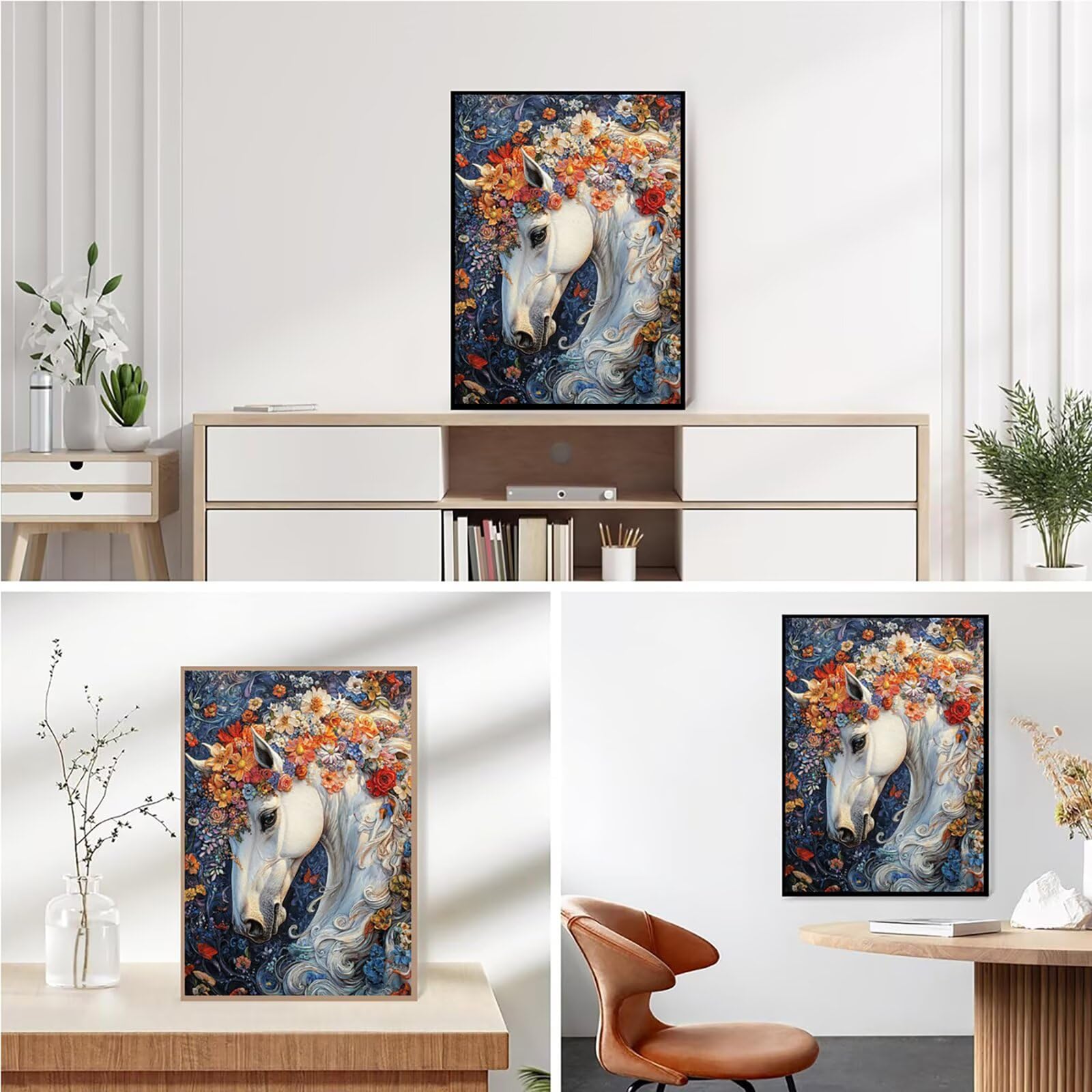 Diamond Painting Kit Completo, Diamond Painting Cavallo, 5D Quadrato Pittura Diamante Kit Manualidades Adultos DIY Diamantini Crystal Art Disegni Ricamo Punto Croce Artigianale, 60x90cm Fiori j0-912