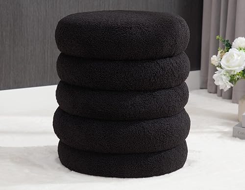 Vista 10 de Reposapiés moderno otomano redondo de almacenamiento de 15 pulgadas con asiento acolchado suave, taburete de tocador para sala de estar, pasillo