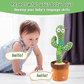 MILEGI Dancing Talking Cactus Baby Toys 6-12 Months, Singing Cactus Baby Toy Mimicking Toy, Repeats What You Say, Interactive Light Up Toddler Infant Toys Gifts, Sing+Dancing+15S Recording+LED