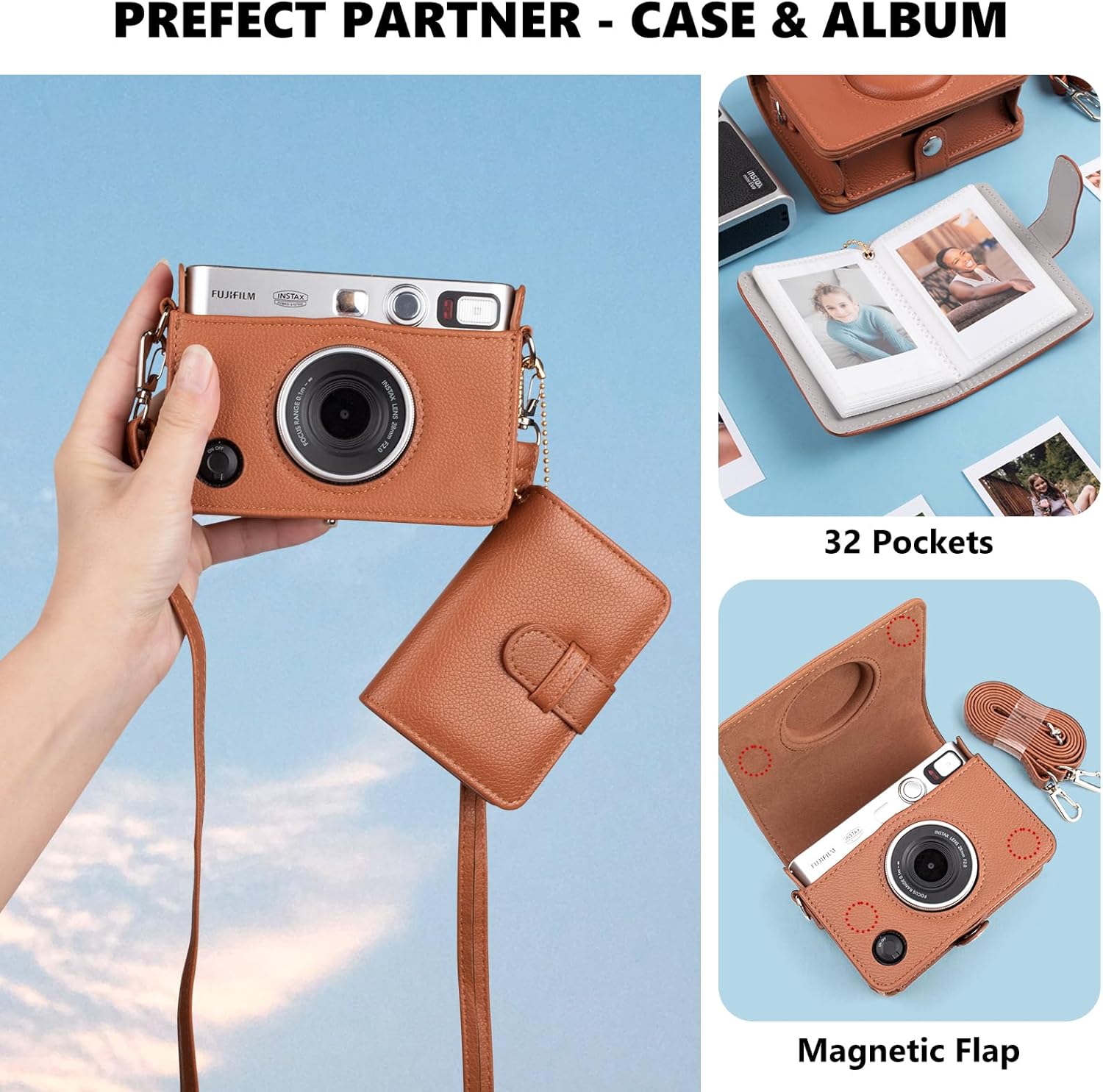 Mini EVO Camera Case and Accessories Bundle, for Fuji Mini EVO Leather Case/Screen Protector/Album/Frames/Stickers