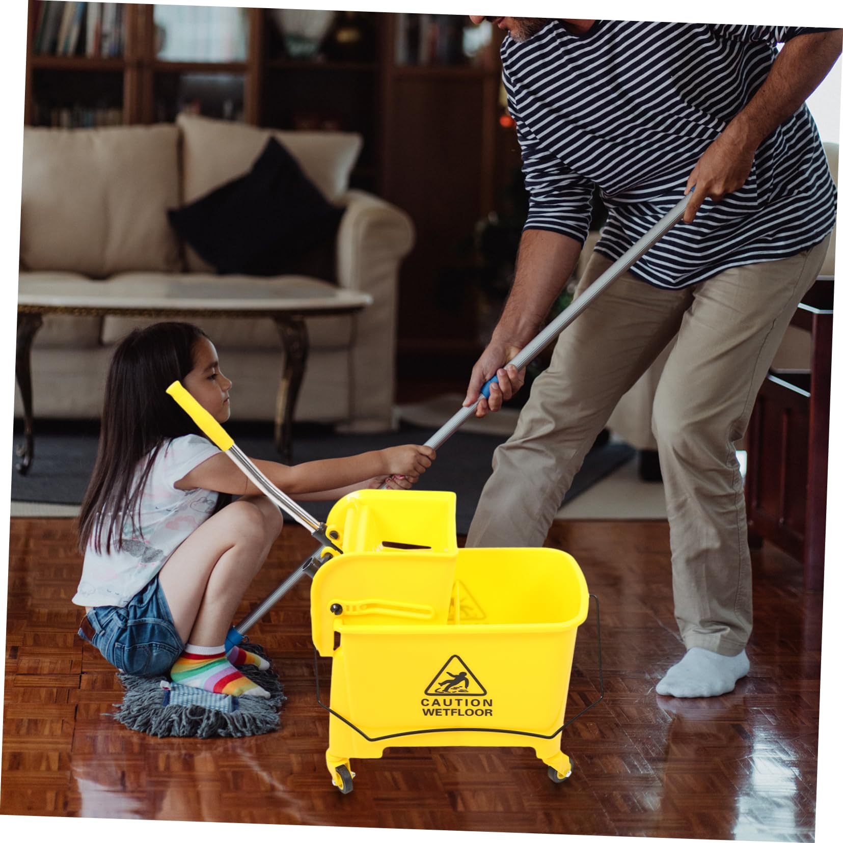 Mikikit Cubo de Fregona Comercial Ruedas 20l Plástico Prensa Lateral Movilidad Silenciosa Limpieza Hogar Industria Profesional Uso Seguridad Alta Color Aleatorio