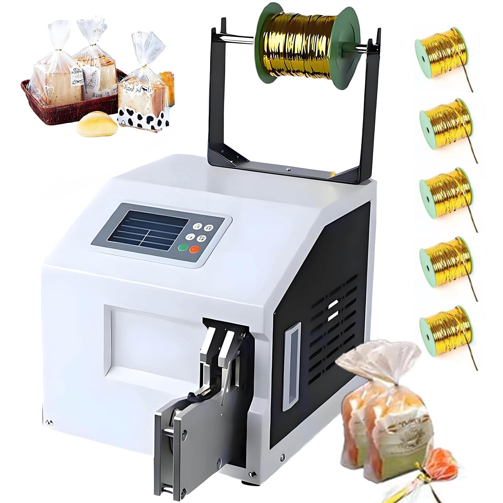 YMLUKzun Automatic Twist Tie Machine,Gold Wire Sealing Bundling Machine, Bundling Equipment for Supermarkets Bread Toys,Wire Harness Binding Machine, Cable Tying Machine,W/ 5 Roll Twist Ties Wire A