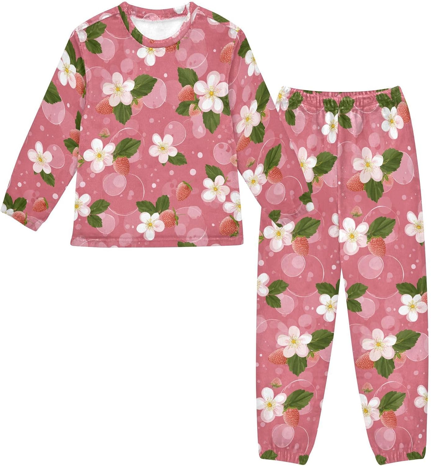 Flower Strawberry Plush Pajama Sets Soft Flannel Fleece Sleepwear