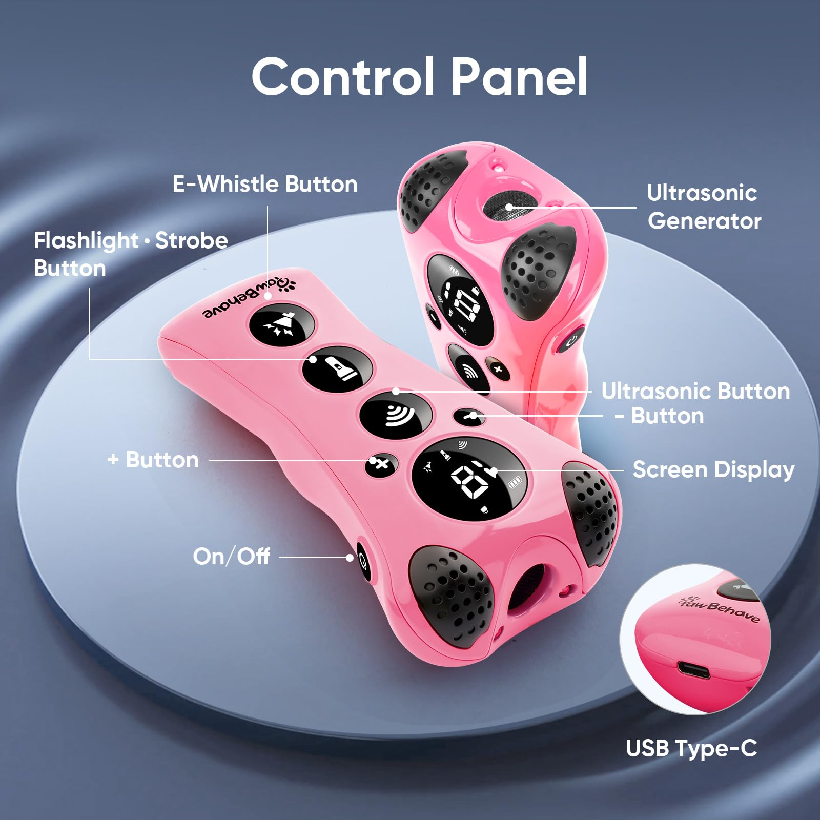 PawBehave Entrenador ultrasónico ajustable para perros, el primer corrector de comportamiento de mascotas de frecuencia variable del mundo con 10 niveles de ultrasonido, 18 silbatos para perros, luz