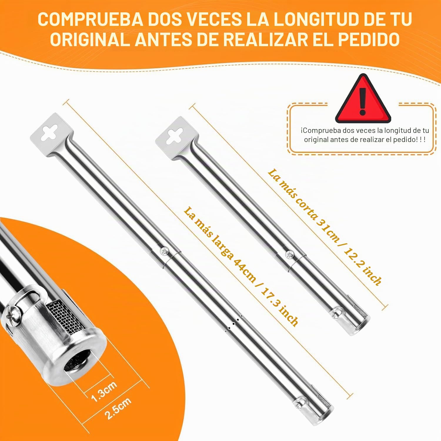 GFTIME Universal Quemador Barbacoa de Gas Piezas de Repuesto para FirePlus, Fire Mountain, Char-Broil, Cosmo Y Otros Parrilla Barbacoa Acero Inoxidable BBQ Quemadores Extender 31 cm a 44 cm (4 Pack)