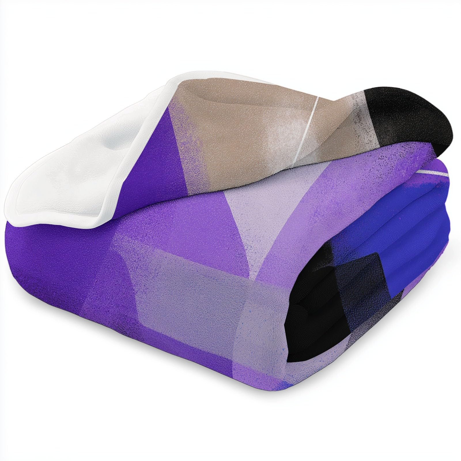 Koc flanelowy można prać w pralce 180 x 220 cm, miękki i ciepły, przytulny realizm lekki abstrakcyjny fioletowy i czarny koc dekoracyjny w paski geometria do łóżka sofy i pokoju dziecięcego